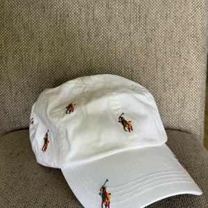 Ralph Lauren White Polo Cap with Colorful Logo